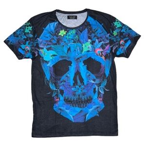 ZARA MAN Skull and flowers T - shirt Floral Skull Zara T-Shirt crewneck